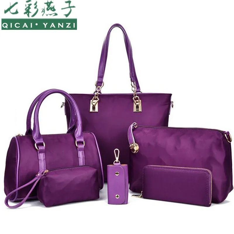 2017 6pcs font b set b font Ladies Women Big Bag Nylon font b Handbags b