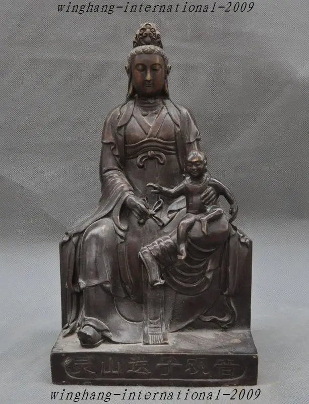 

Crafts statue Old Chinese Buddhism joss Bronze Boy Sending child Guanyin Bodhisattva Statue halloween