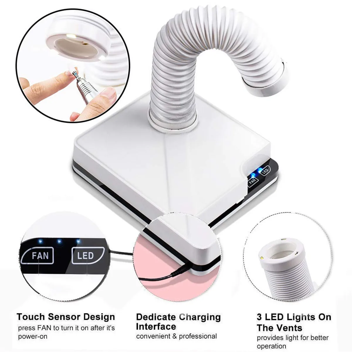 Coletor de pó de Sucção do Unha Coletor de pó do Unha Aspirador de pó Ventilador do Unha Arte do Unha Forte Potência Salão Manicure Máquina 60 w - 80 7 Equipamento de unhas artísticas