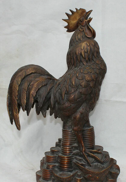 

JP S0524 22" China Bronze Wealth Folk Fengshui Zodiac Year Rooster Cock Statue sculpture Discount 35%
