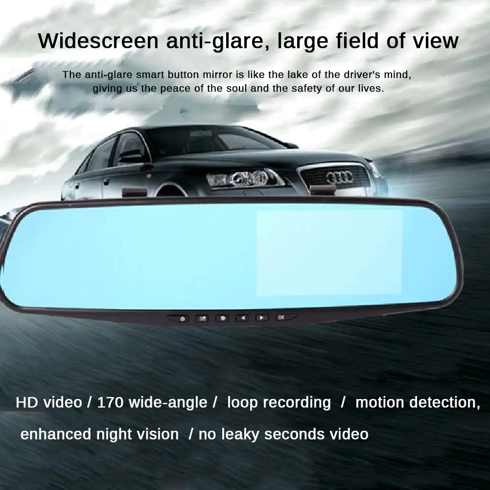 

Anti-glare 170 Degrees Wide-angle Rearview Mirror Driving Recorder 4.3" 1080P Dual Lens Reversing Image Parking Monitoring