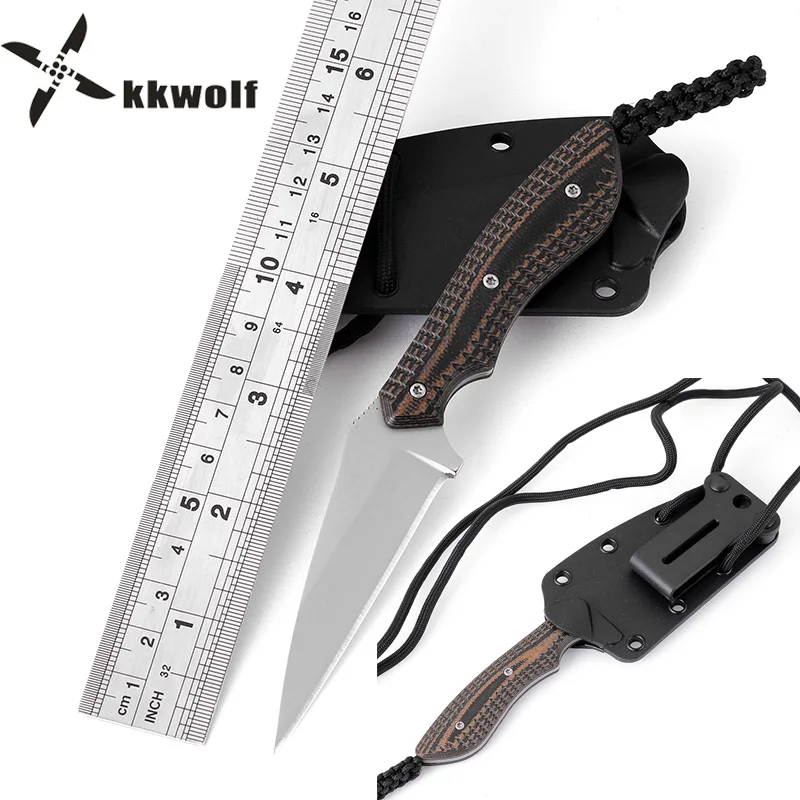 

KKWOLF New Pocket Necklace Knife 8CR13MOV Gray Titanium Camping Tactical Survival Defense EDC Multi knives Tool K Sheath Diving