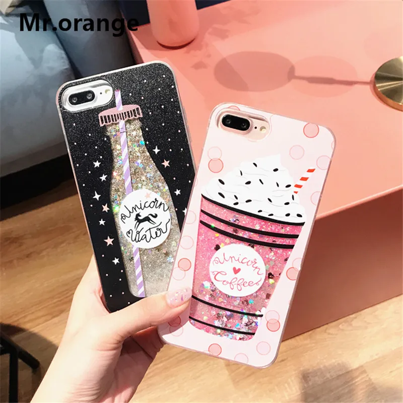

Mr.orange Drink Bottle Quicksand Case For iphone 7 7Plus Dynamic Liquid Glitter Case For iphone 6 6s 6Plus Girl Style Case Cover