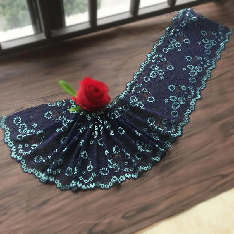 

5 meters Navy Blue Spandex Elastic Lingerie Lace Trim Flower Stretch Sewing DIY Appliques Lace Fabric For Underwear Bra 18cm