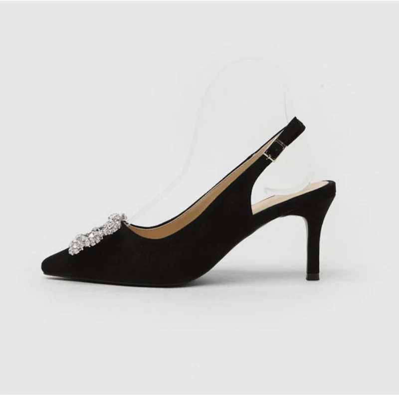 ZHENZHOU светлый цвет, разноцветные стразы замшевые Для женщин высокие ботинки на каблуках модельная обувь на выход в Свадебные туфли из органической кожи 6/10 см - Цвет: black10cm