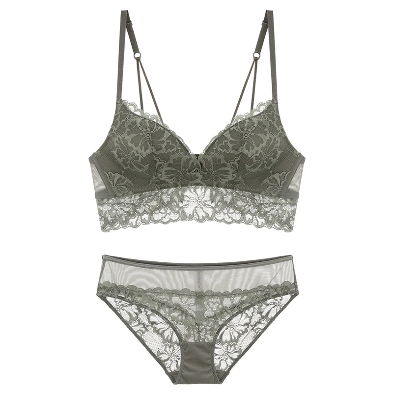 Кружевной сексуальный бюстгальтер, набор для женщин, чашка 3/4, комплект нижнего белья, бюстгальтер без косточек, прозрачное кружевное удобное нижнее белье, комплект из бюстгальтера и трусиков