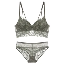 Кружевной сексуальный бюстгальтер, набор для женщин, чашка 3/4, комплект нижнего белья, бюстгальтер без косточек, прозрачное кружевное удобное нижнее белье, комплект из бюстгальтера и трусиков