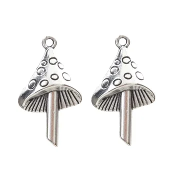 

10pcs/lot Mushroom Charm Alloy Plant Pendants Keychain Bracelet Jewelry Making Accessories Crafts DIY 30*17mm