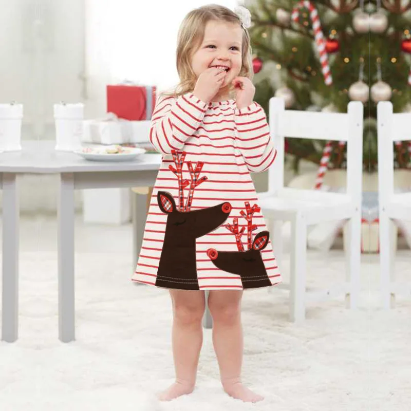 

Girl Dress Christmas Kids Clothes Princess Dress Baby Tunic Animal Reindeer Girls Dresses Children 1-6Yrs Chirstmas Clothing