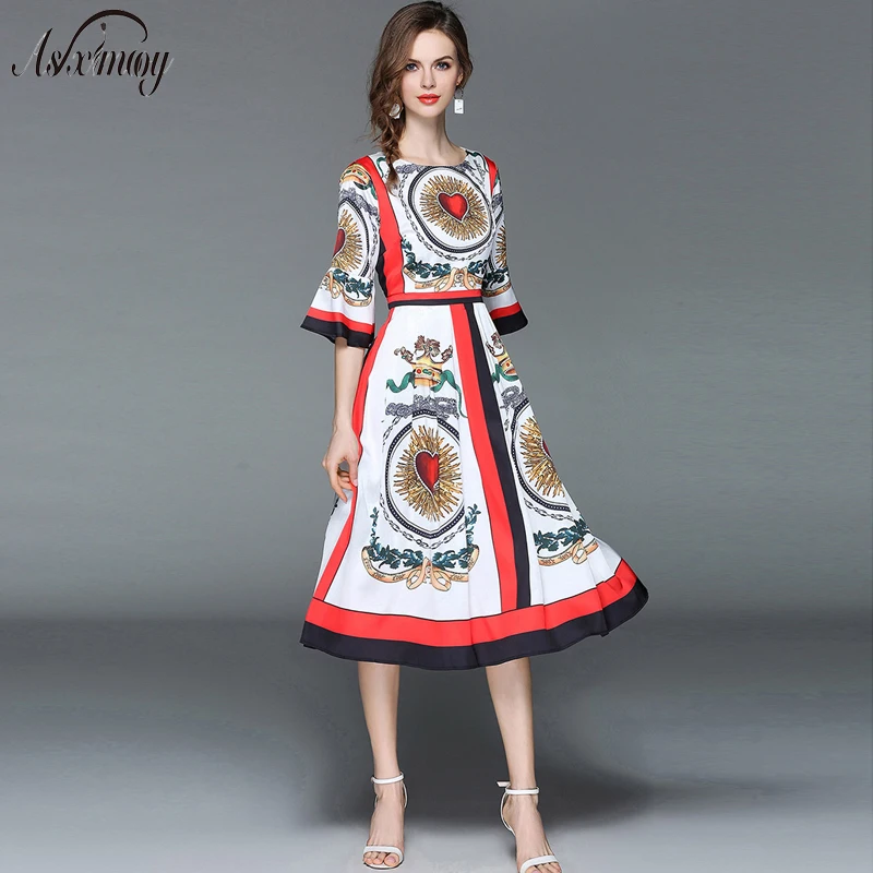 Top Quality Dress Womens 2018 Summer Big Size Maxi Long Dresses Women Elegant Vintage Love Print