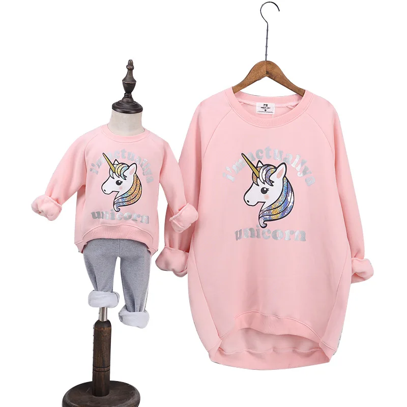 

The Version Parent-child Costume Mother's Model Grab The Velvet Thick Clothing Long Unicorn Mother Daughter Matching Clothes