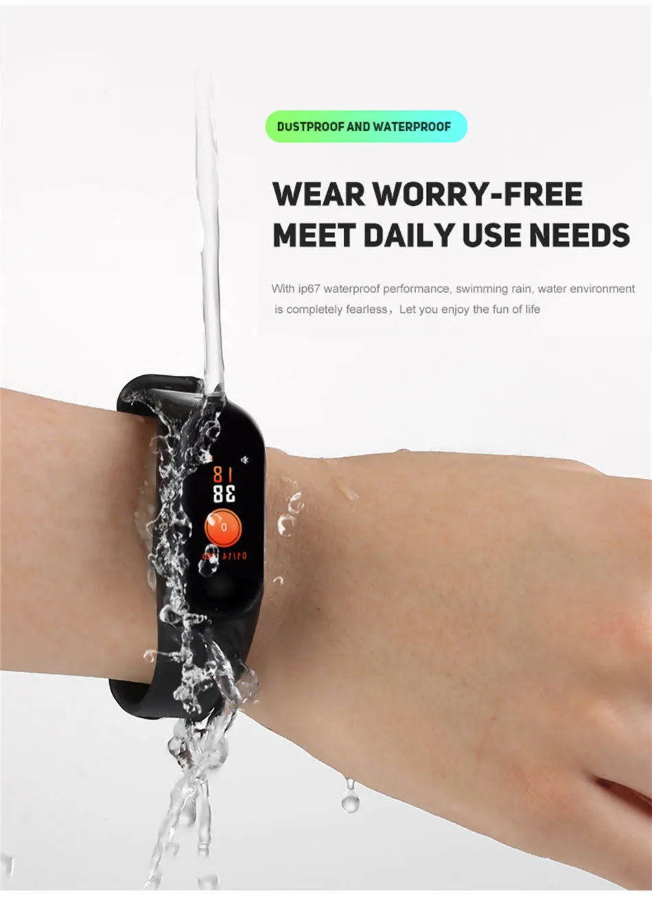 !ACCEZZ Smart Band Bracelet For Xiaomi Blood Pressure Measurement Colorful Screen Wristband Fitness Tracker M3 For IOS Android (10)