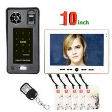 10 дюймов отпечаток пальца IC карта видео домофон дверной звонок с система контроля допуска к двери ночного видения безопасности CCTV камера