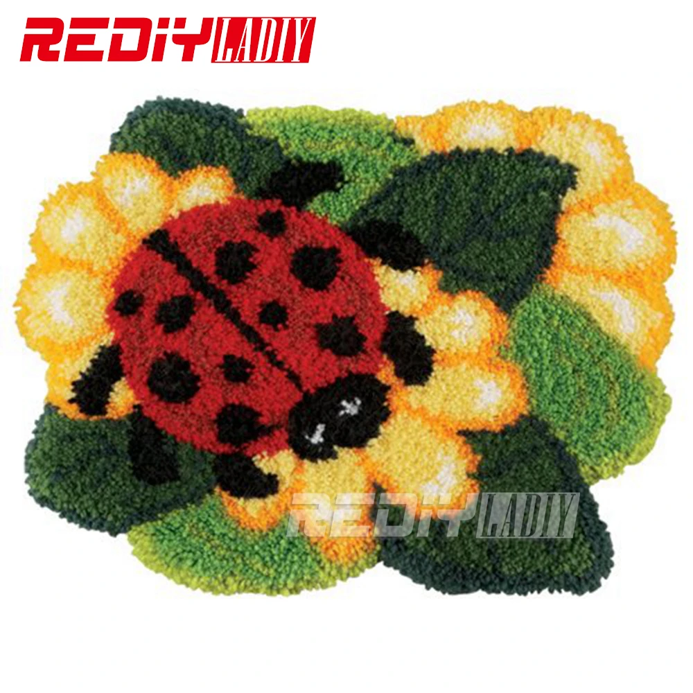 Rediy Ladiy Latch Hook Rug Ladybird Flowers Wall Tapestry Floor Mat Pre