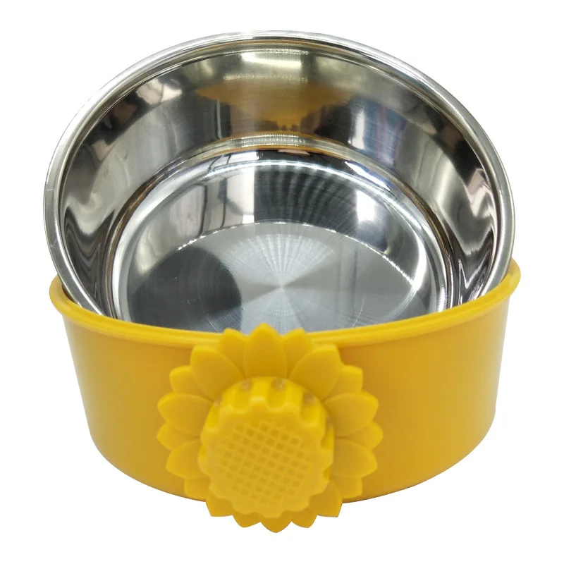 Dog Stainless Steel Bowl Sunflower Hanging Cage Bowl Durable Cat Food
