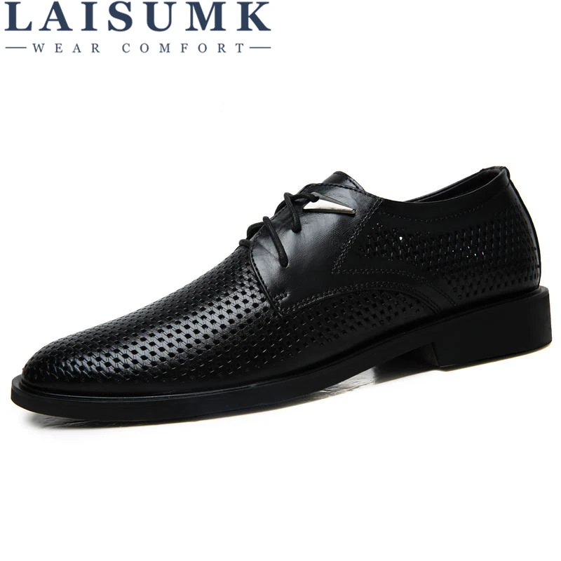 

LAISUMK Genuine Leather Black Luxury Wedding Male Oxfords Office Italian Designer Formal Mens Dress Shoe Business Men Summer