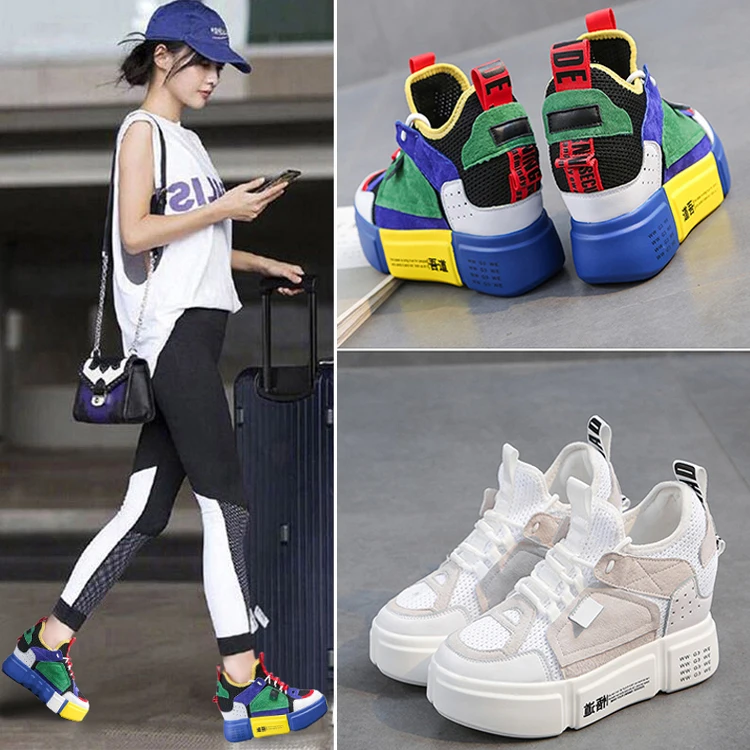 

New Korean Fashion Wild Increase Thick Platform Women Shoes Mesh Casual Travel Shoes