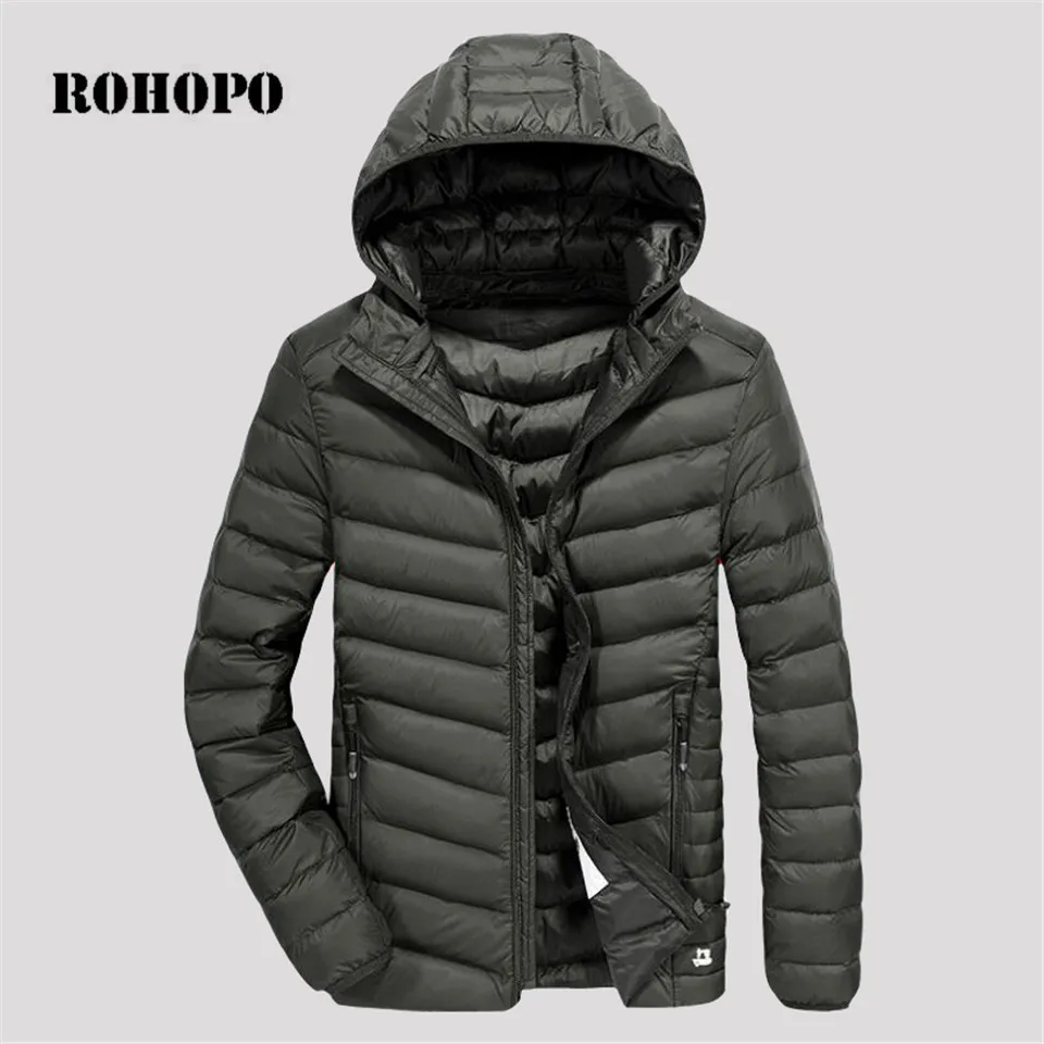 

ROHOPO Parka Jacket Man Fashion men winter parkas coat Keep Warm Jacket Striped Hooded Candy Quality Slim Winter Jacket Men