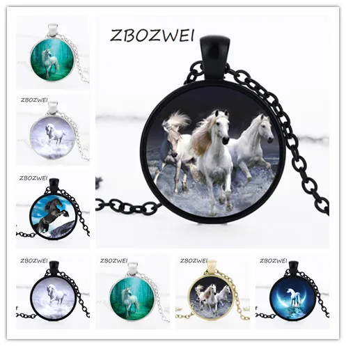 

ZBOZWEI 2018 3-Color Multi-Colored Glass Necklace Pendant Horse Unicorn Animal Handmade Necklace Chain Jewelery