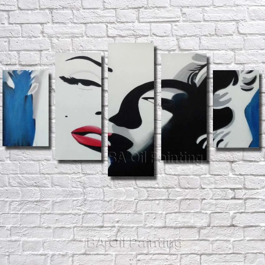 

Free Shipping Hand Painted Modern Oil Painting On Canvas Poster Wall Art Home Decoration 5pcs/set Marilyn Monroe Portrait