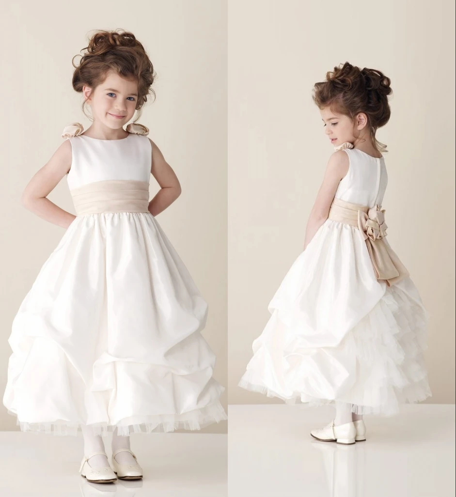 2015 Lovely White Fashion Satin Floor Length A Line Little Toddler