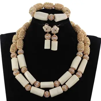 

New White Coral Beads Women Jewelry Set White and Gold Dubai Bridal Coral Jewelry African Wedding Beads 2018 CNR459