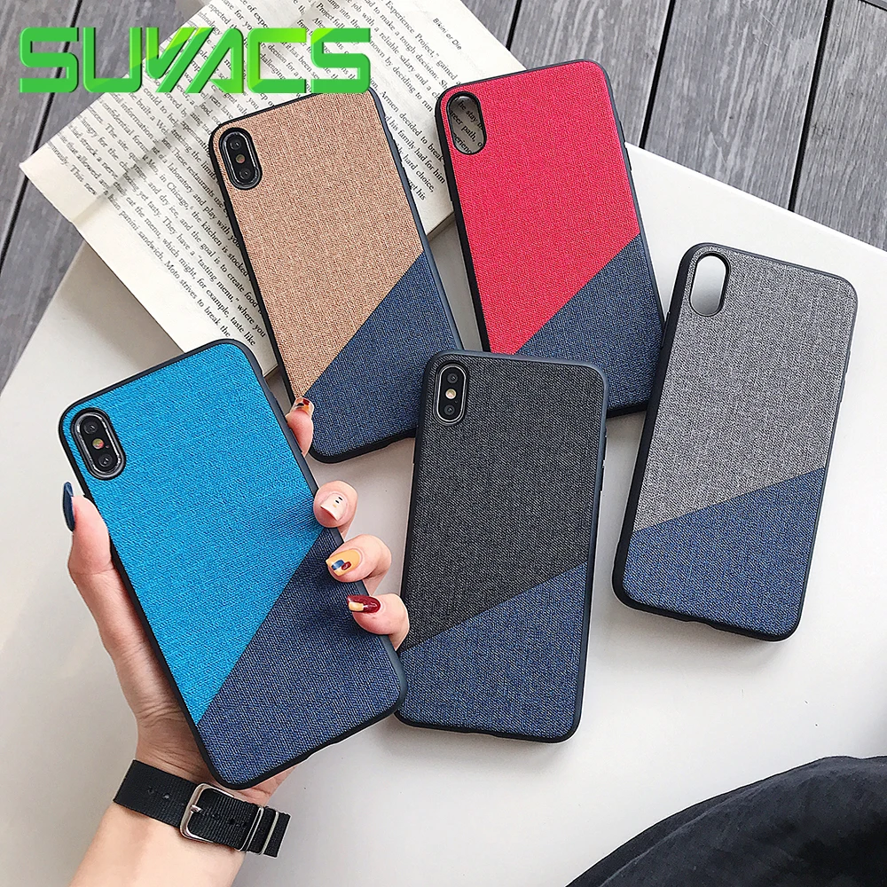 

SUYACS Canvas Pattern Phone Case For iPhone XR XS MAX X 6 6S 7 8 Plus Stitching Color Soft TPU Phone Back Cover Case Coque