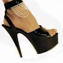 Пикантные шлепанцы на высоком каблуке 15 см с ремешком на лодыжке; обувь на платформе; обувь для танцев на шесте; обувь для сцены; обувь для танцев; пикантные вечерние туфли