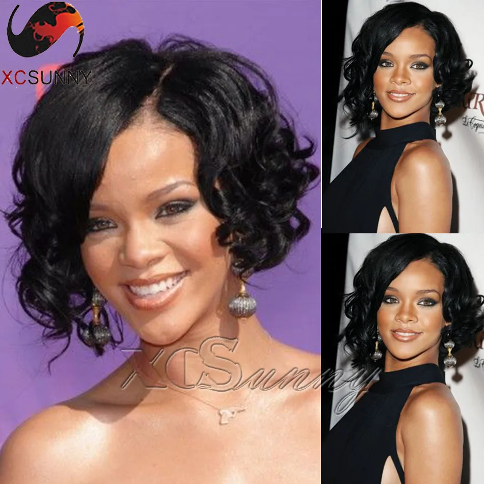 Rihanna Loose Curl Short Human Hair Bob Wig Human Hair Full Lace