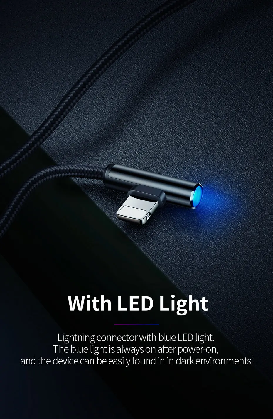 Mcdodo 90 Degree USB Cable For iPhone X Xs Max XR Fast Charging Data Cable For iPad iPhone 8 7 6s Plus 5s with LED Light (3)