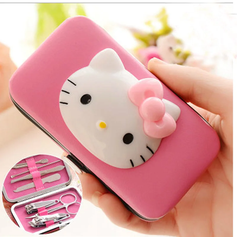 

7pcs/set Cute Hello Kitty cartoon pink stainless Nail clippers Trimmer Camping & Hiking Travel Kits