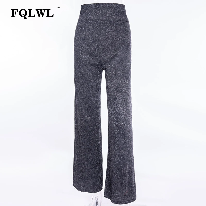 FQLWL блестящие сексуальные широкие брюки женские брюки эластичные расклешенные свободные брюки с высокой талией женские зимние повседневные брюки-клеш