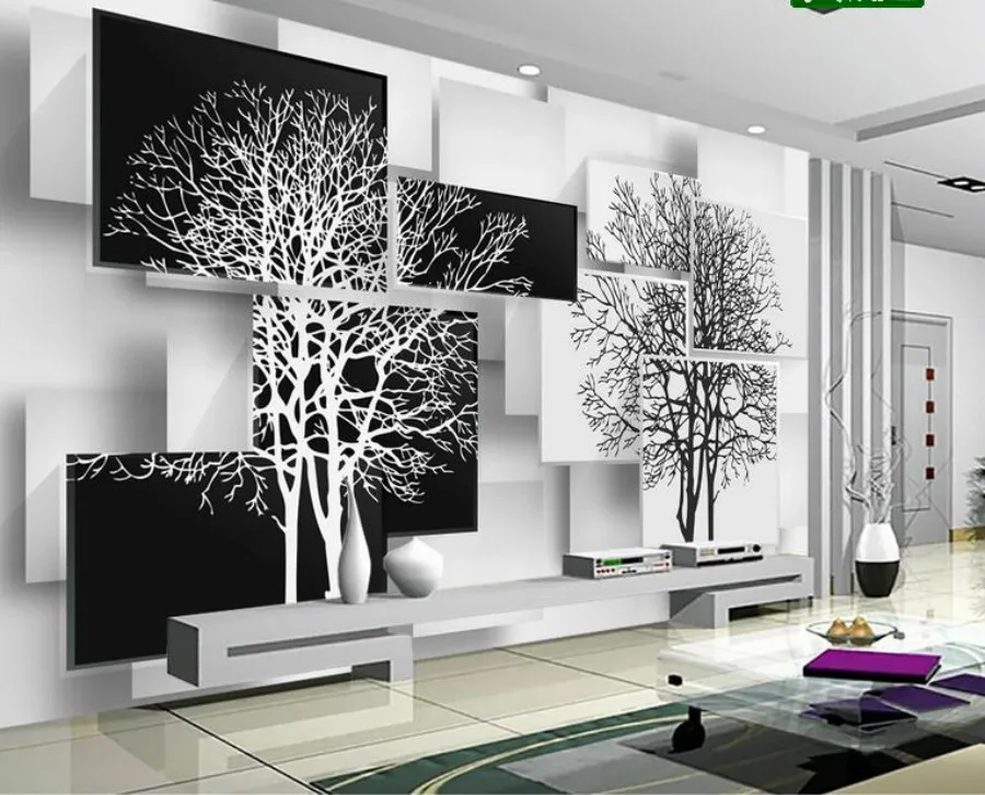 Индивидуальные 3D обои для стен 3d нетканые шелковые обои фрески фоны для гостиной простое черное и белое дерево