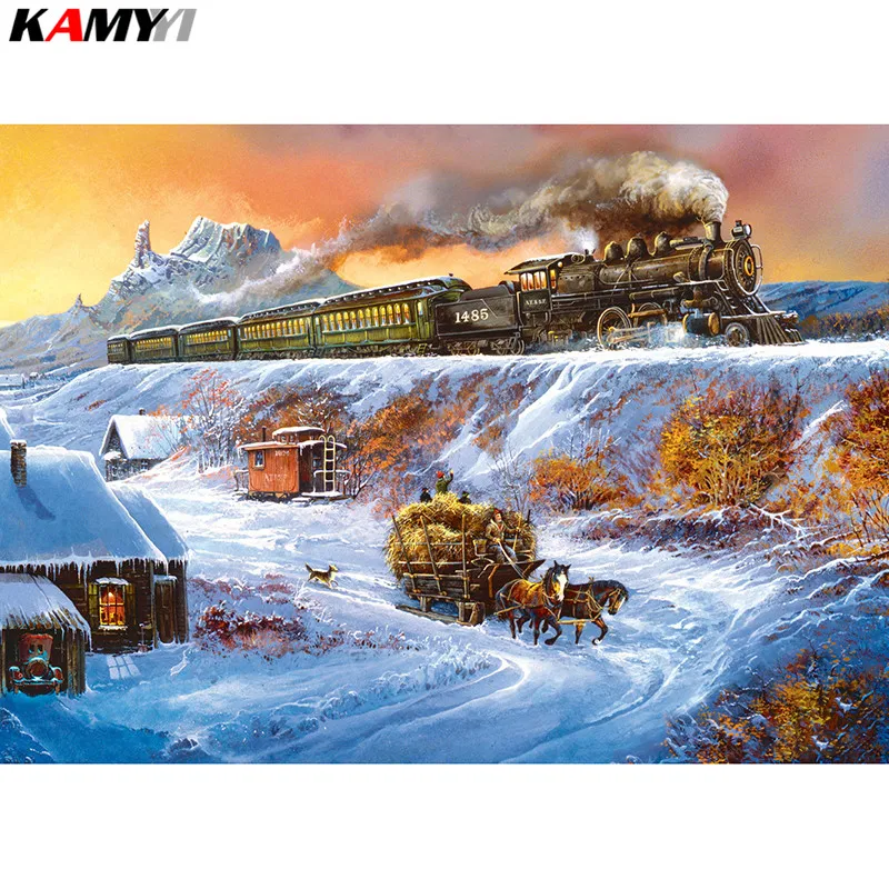 

DIY 3D Diamond mosaic Full Square Diamond embroidery Cross stitch train Full Round Diamond painting