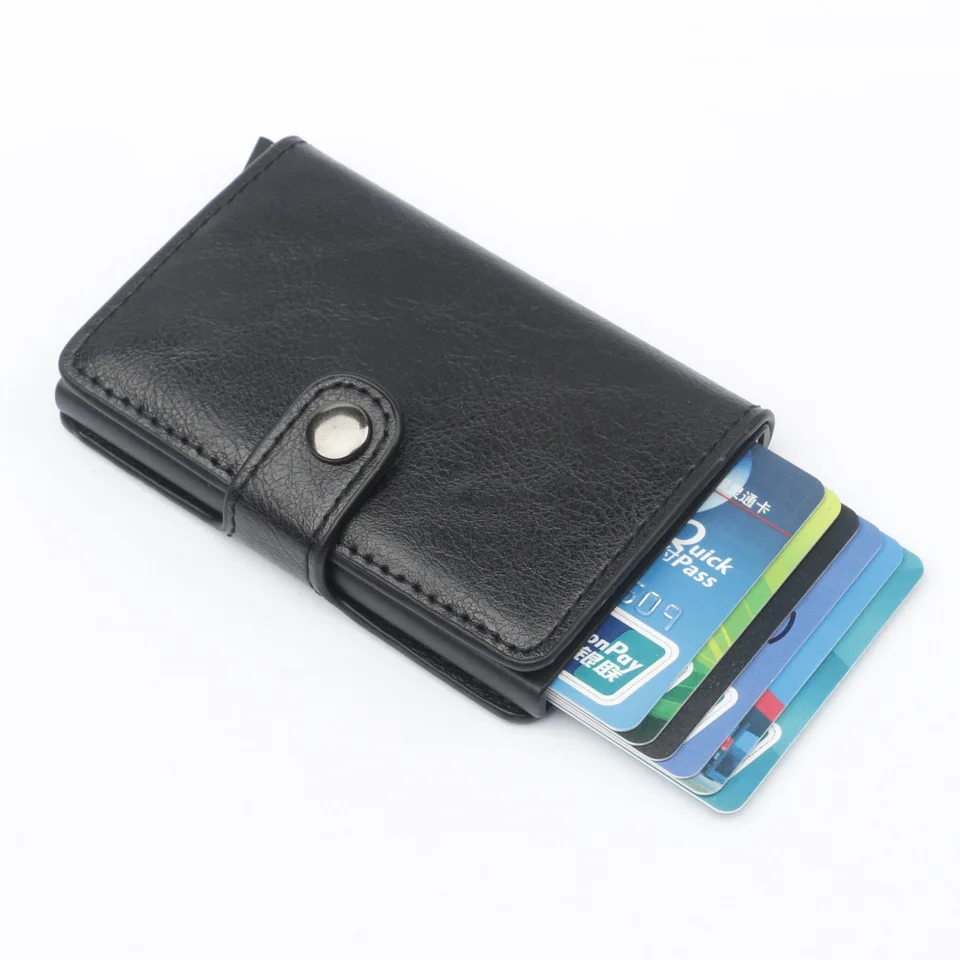 New Fashion Anti RFID Blocking Men's Credit Card Holder Leather Small Wallet ID Bank Card Case Metal Protection Purse For Women