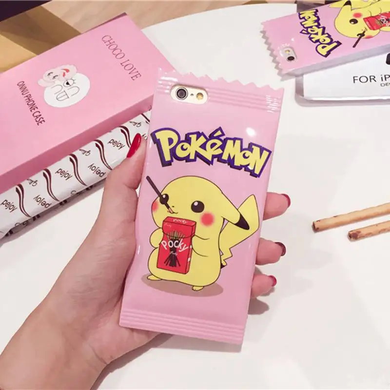

Pink cute Candy Pokemon Pika Case Cover For iphone 7 6 6s 8 Plus Case Biscuit Chocolate Pikachus TPU Soft for iphone 6 8 Cases