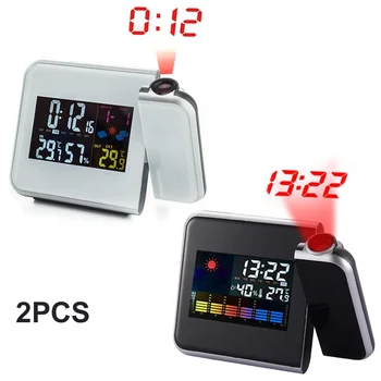 

2 Pack LED Digital Alarm Clock Weather LCD Projection Color Display LED Backlight Snooze Function Temperature & Humidity Display