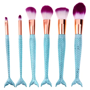 

6Pcs Blue Mermaid Handle Makeup Brushes Set Face Powder Foundation Blush Contour Eye Shadow Eyeliner Cosmetic Brush Tool
