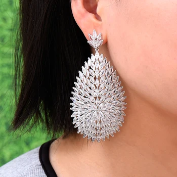 

GODKI 84mm Luxury Water Drop Long Dangle Earring For Women Wedding Crystal Zircon CZ Nigerian Bicolor Bridal Dangle Earrings