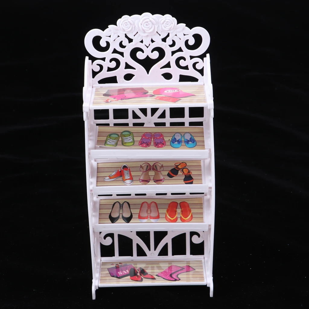 Stylish Dolls House Furniture Set - Mini Shoes Rack Shoes Shelf & Pack of High Heel Shoes For 12inch Ball Jointed Doll Accessory