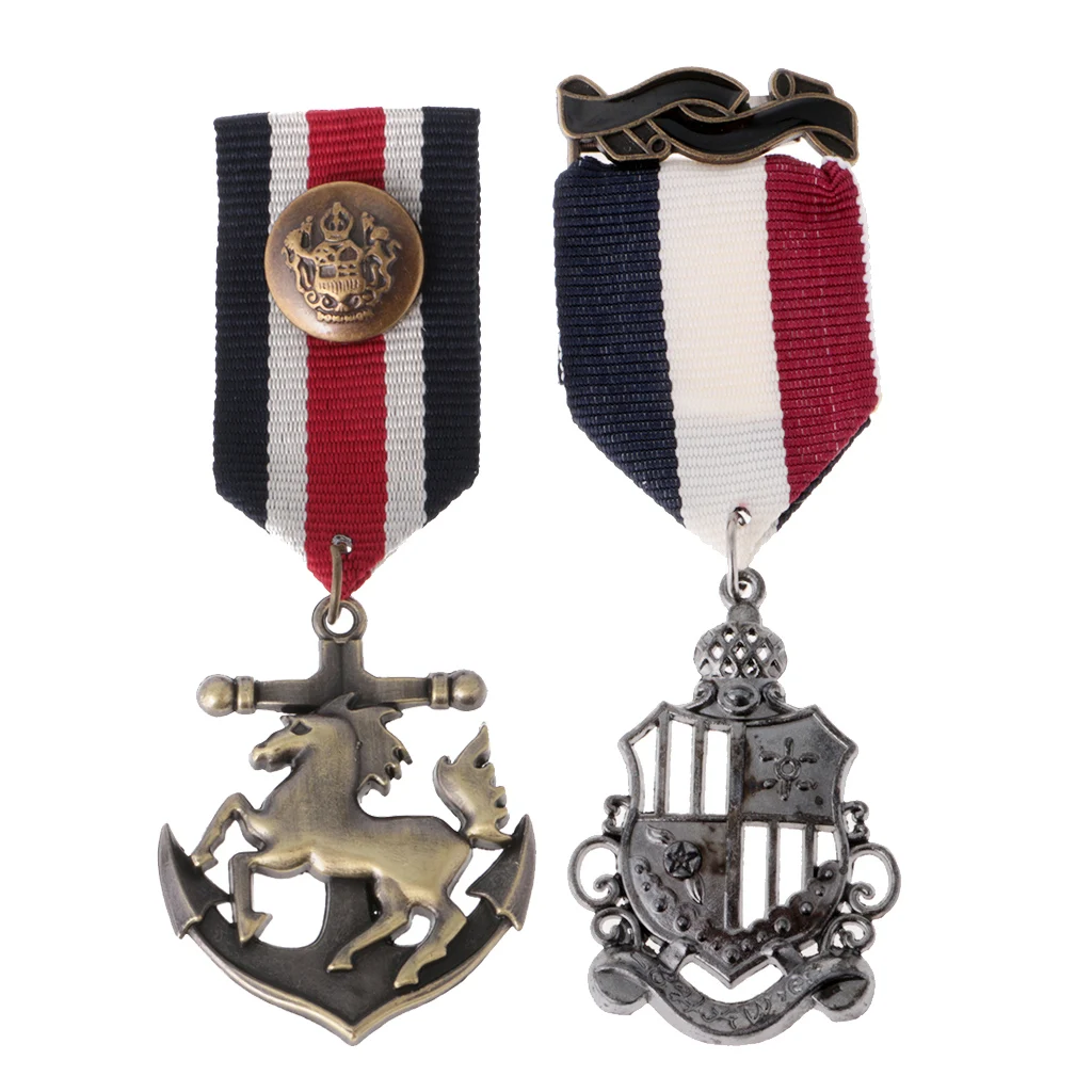  2 Pieces Unisex Vintage Navy Style Suit Medal Brooch Lapel Pin Punk Jewelry