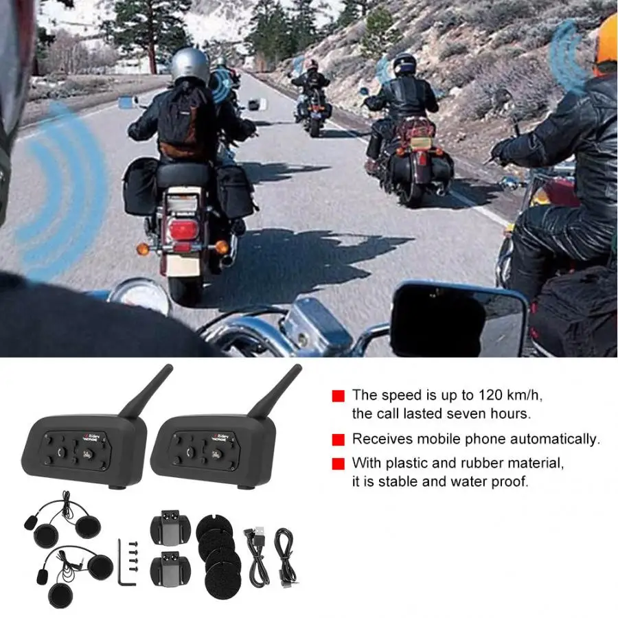 2 шт V6 1200 мотоциклетный шлем беспроводные Bluetooth домофоны свободные руки наушники