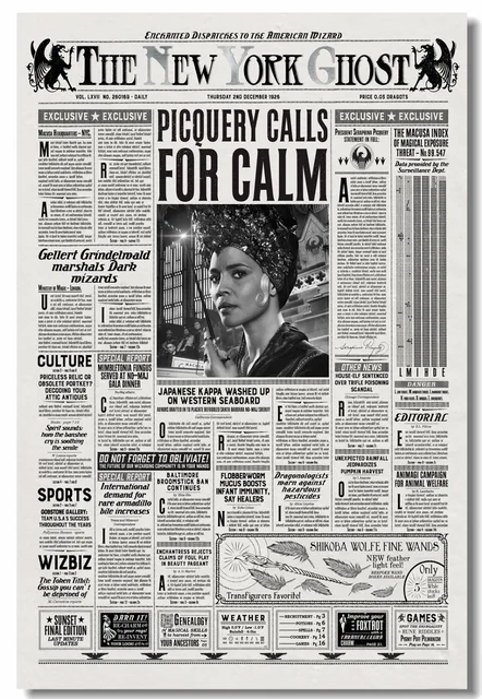 Custom Canvas Wall Decor Fantastic Beasts Poster Magic Newspaper The ...