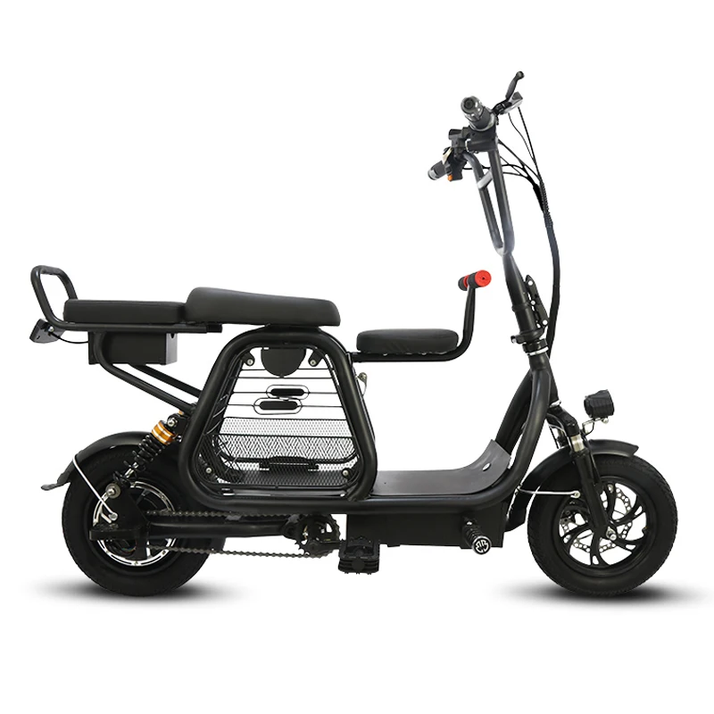 Batería de litio de 12 pulgadas bicicleta eléctrica plegable de tres asientos bicicleta eléctrica con cesta de mascota bicicleta adulto dos- ruedas scooter