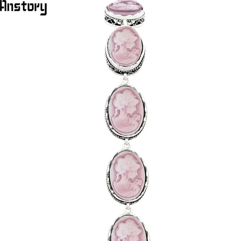 Овальный леди Queen Камея Плетёные браслеты для Для женщин Винтаж Посмотрите Античная Посеребренная Модные украшения TB307 - Окраска металла: Pink
