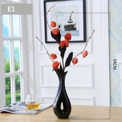 Креативная белая черная керамическая ваза, украшение для гостиной, набор цветов и вазы, новое украшение для дома, свадебный подарок, цветочный орнамент - Цвет: E1