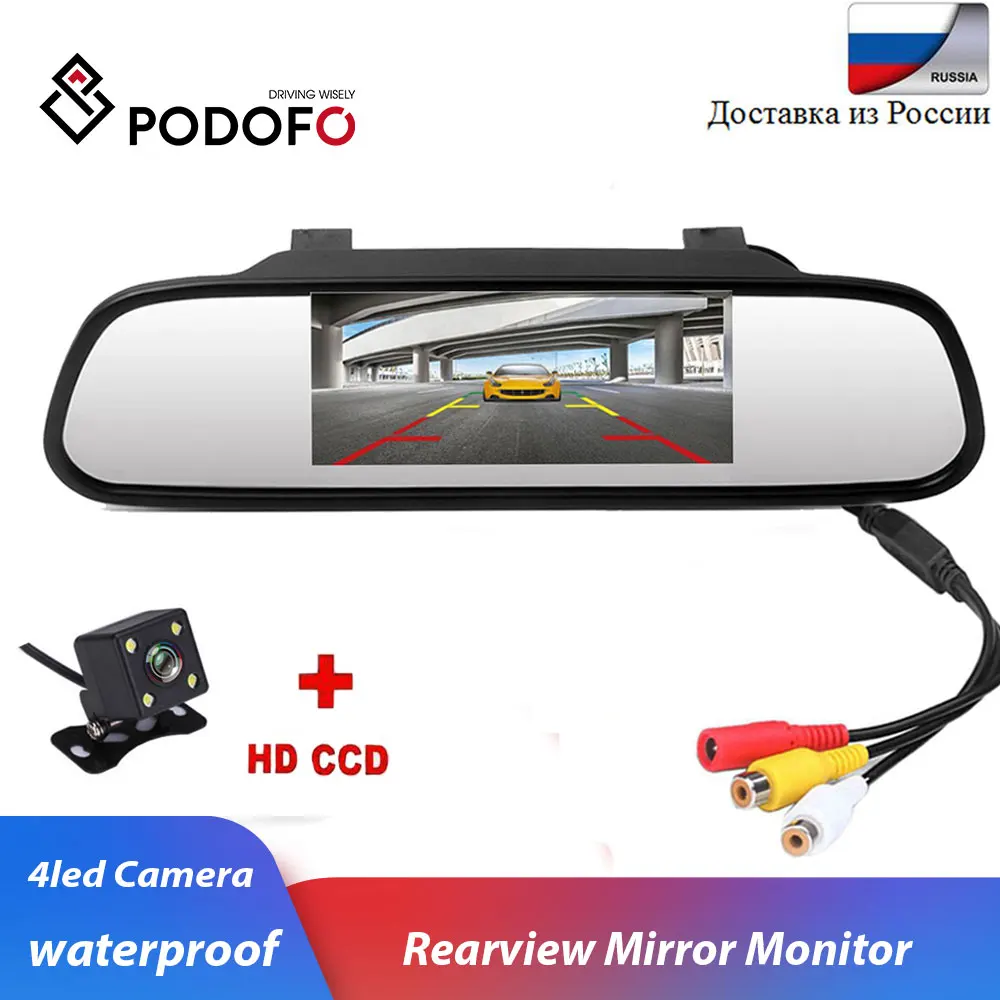 Podofo 4 3 &quotАвтомобильный зеркальный монитор заднего вида камера TFT CCD Видео Авто