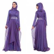 Elegant Muslim Long Sleeve Evening Dresses Party Evening Elegant Arabic Evening Gowns Maxi Modest Sequined With Wrap Hijab