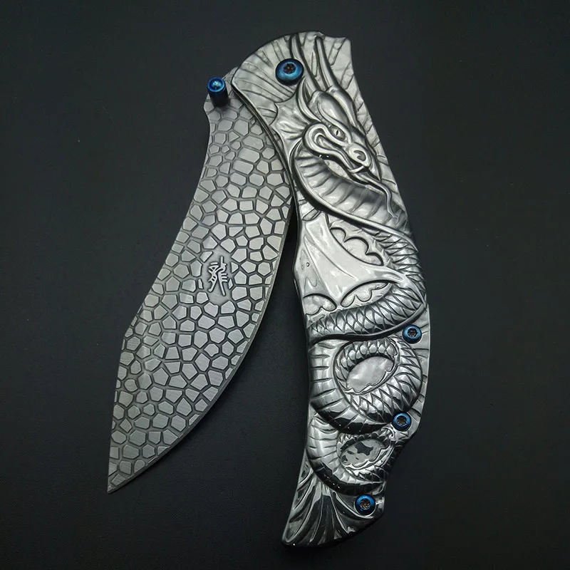 Дракон Радуга ТИТАНА складной карманный нож Косплей выцветание коллекция Графический выживания кемпинг ножи утилита тактический нож s - Цвет: silver titanium