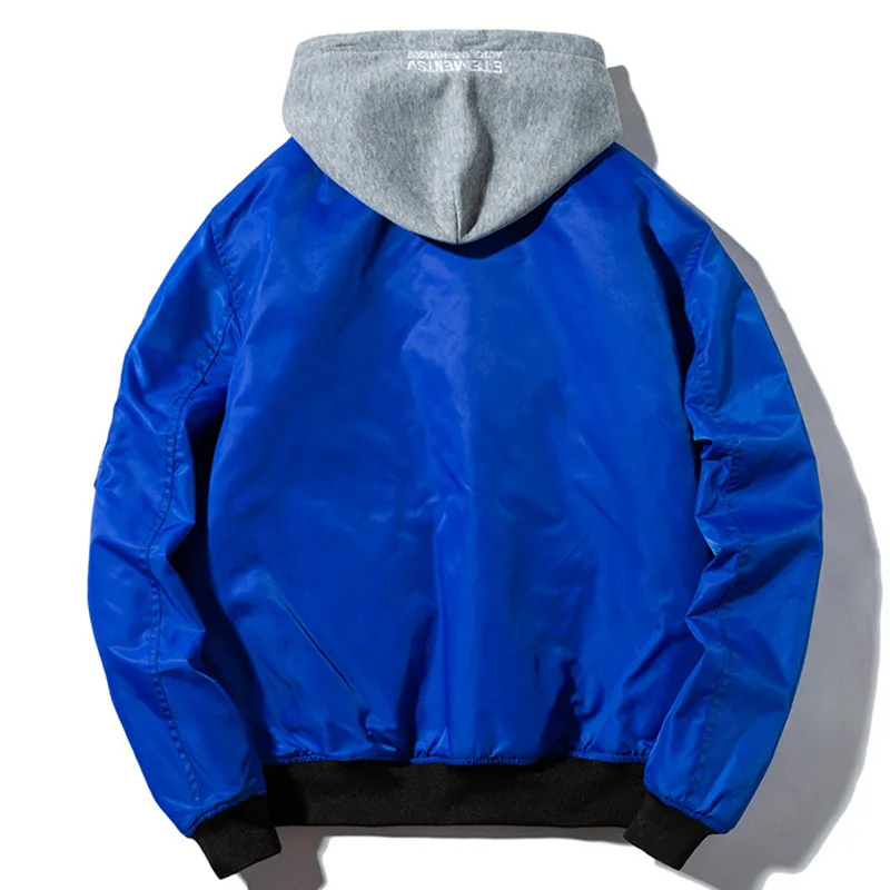 Зимняя куртка-пилот для мужчин и женщин, однотонная бейсбольная куртка с капюшоном в стиле хип-хоп, Модная молодежная ветровка, уличная одежда, белый, черный, синий - Цвет: Blue thick hat